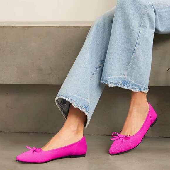 Women Slingback Pointed Toe Pink Flats Bow Comfortable Dressy Party Work Shoes - Picture 4 of 6